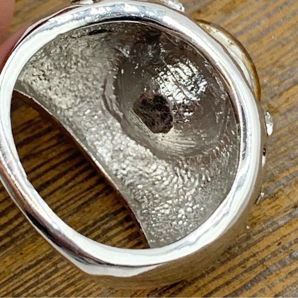 Citrine yellow glass chunky domed cocktail ring silver tone sz 7 - Picture 4 of 14